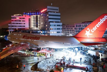 Corendon Boeing 747 lands hotel garden